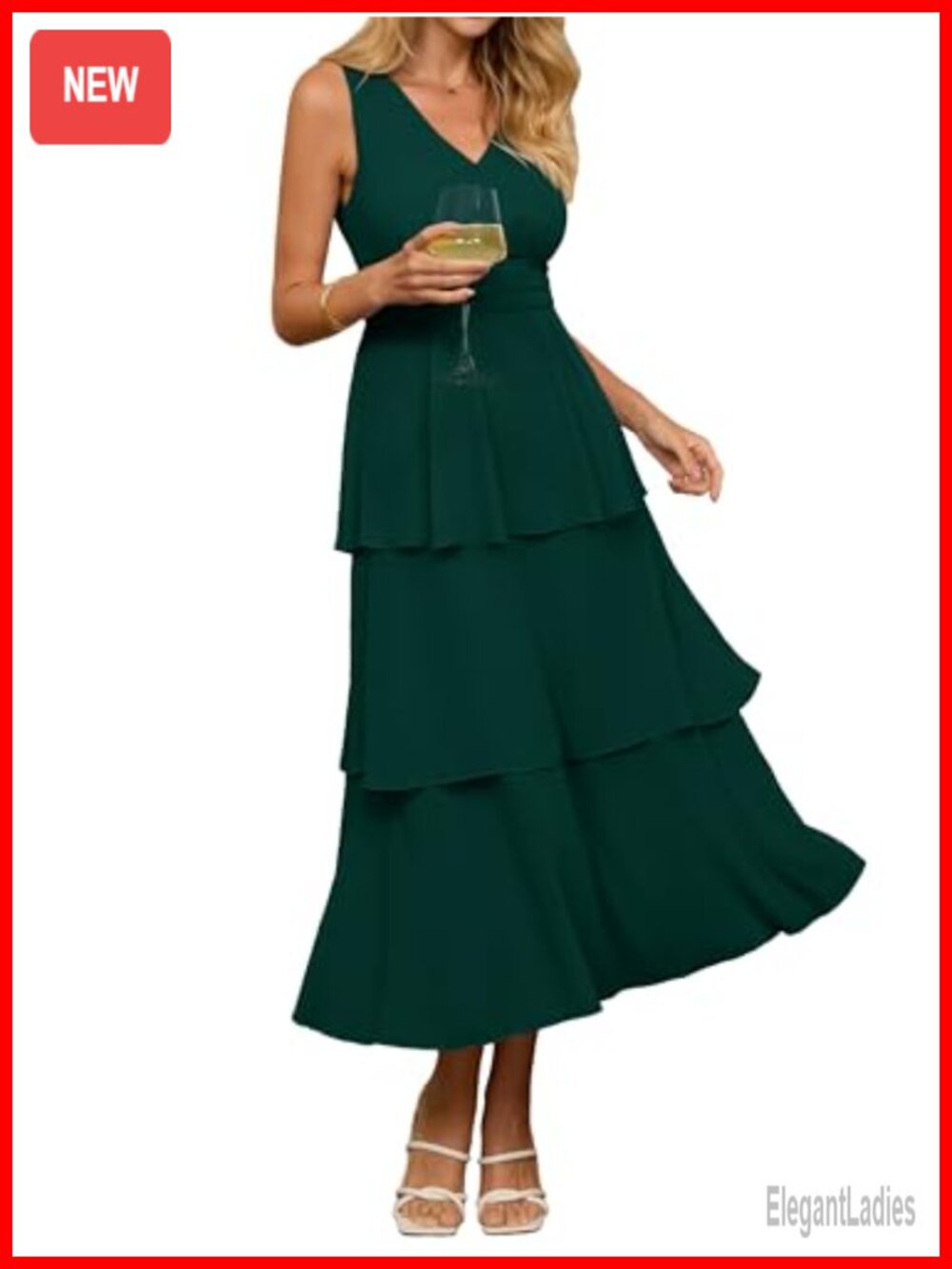 BerryGo Women's Sleeveless Chiffon Maxi Dress V-Neck Ruffle Tiered Boho Beach